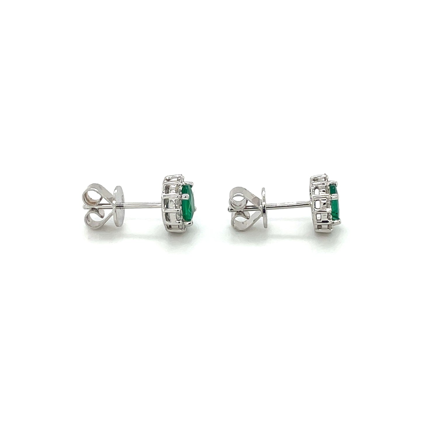 18ct White Gold Emerald & Diamond Cluster Stud Earrings