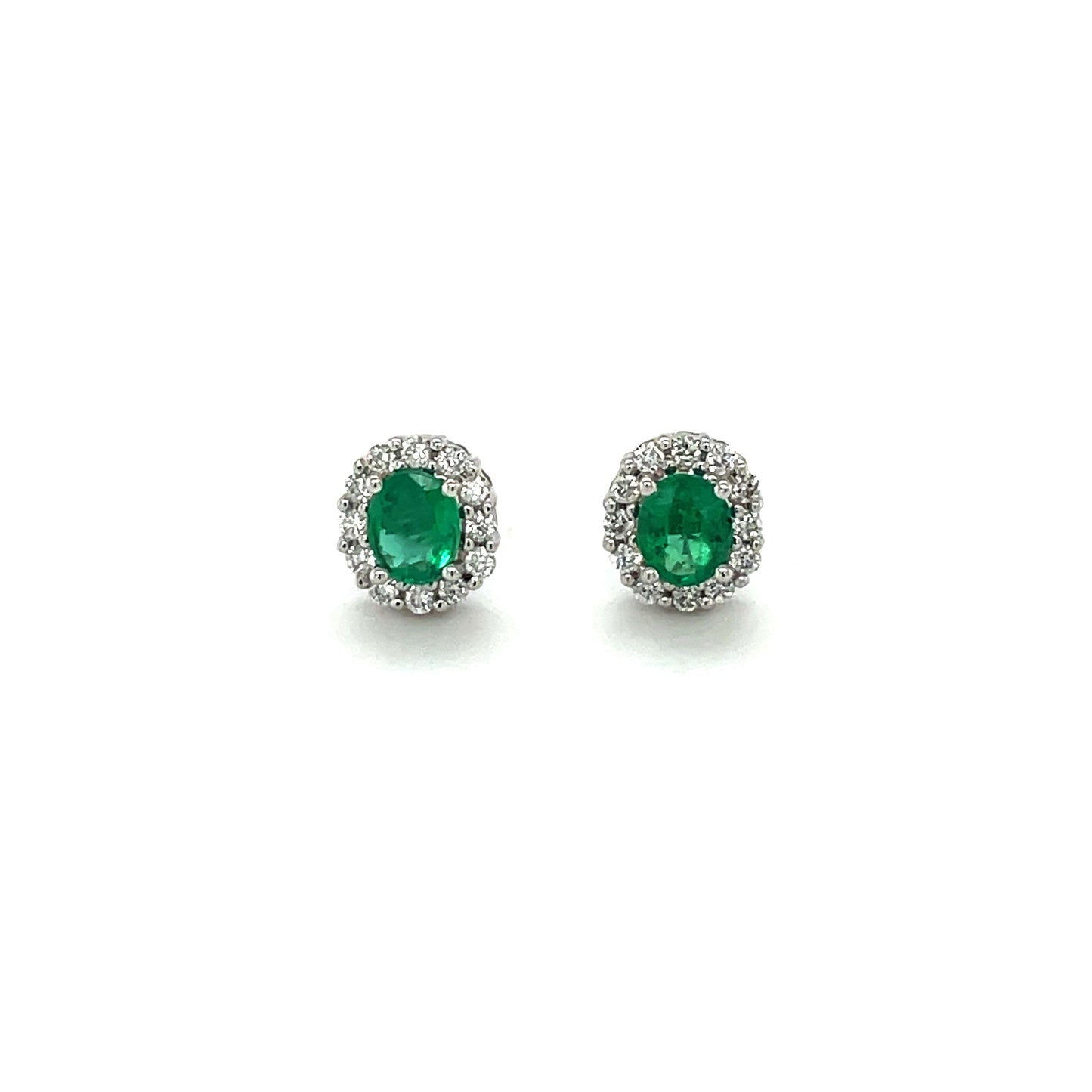 18ct White Gold Emerald & Diamond Cluster Stud Earrings