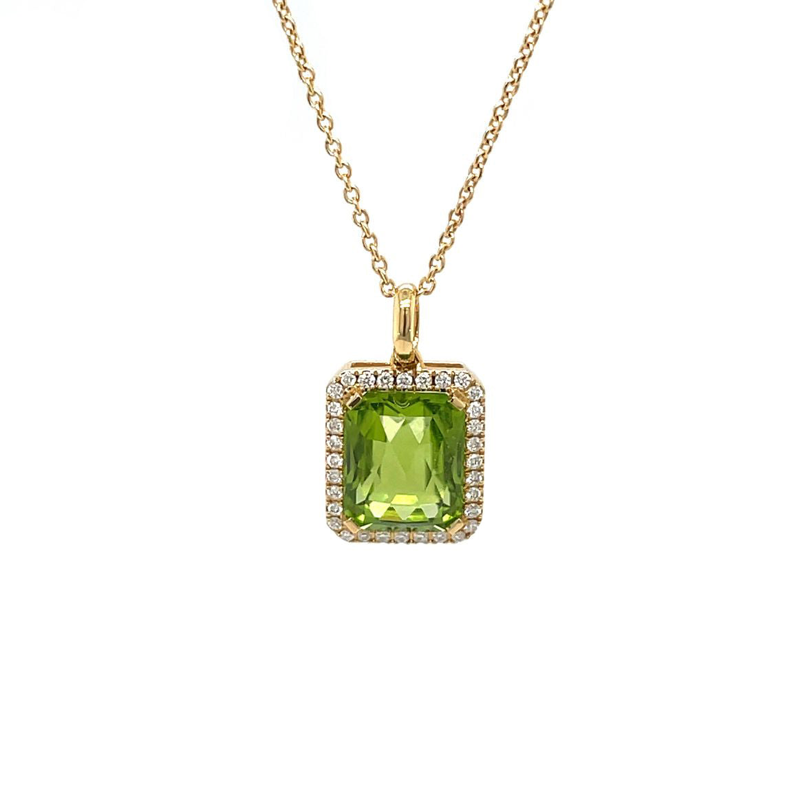 18ct Yellow Gold Peridot & Diamond Pendant