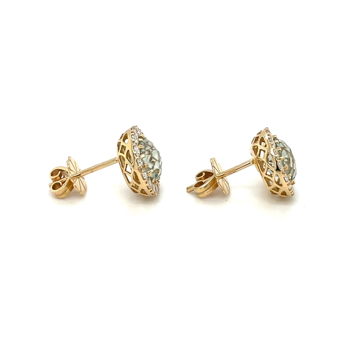 18ct Yellow Gold Amethyst & Diamond Cluster Stud Earrings