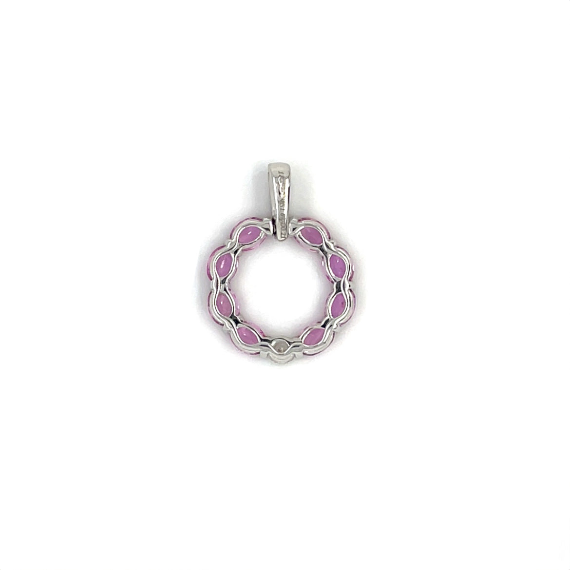 18ct White Gold Pink Sapphire & Diamond Circle Pendant & Chain