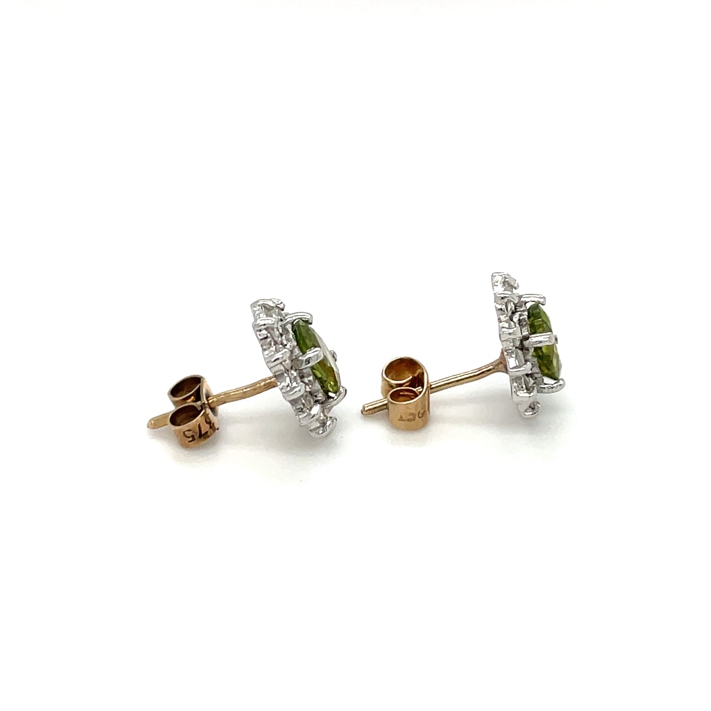 18ct Yellow & White Gold Diamond & Peridot Earrings