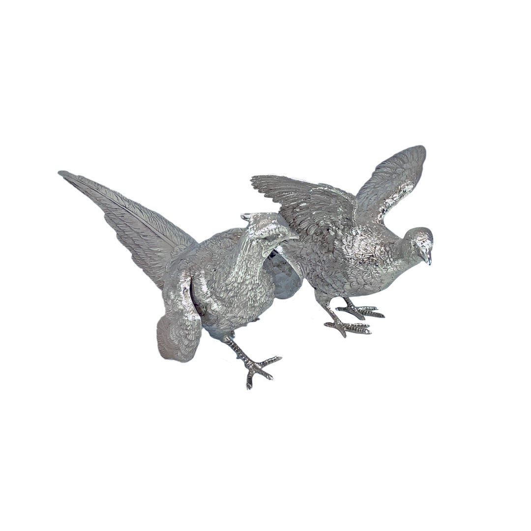 Solid Silver Pair of Pheasants