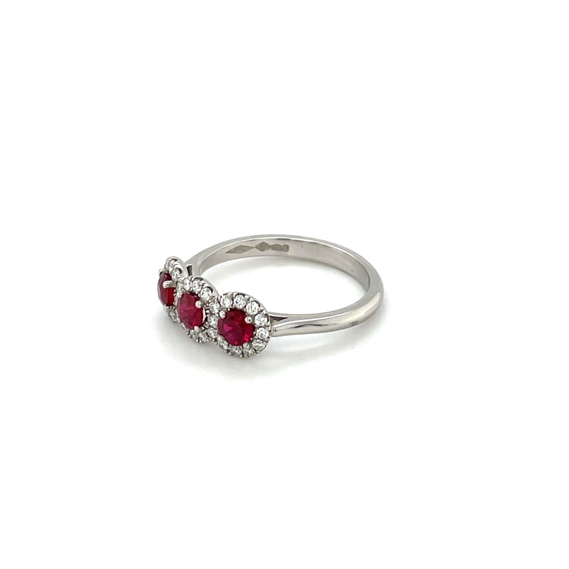 18ct White Gold Ruby & Diamond Three-Stone Ring