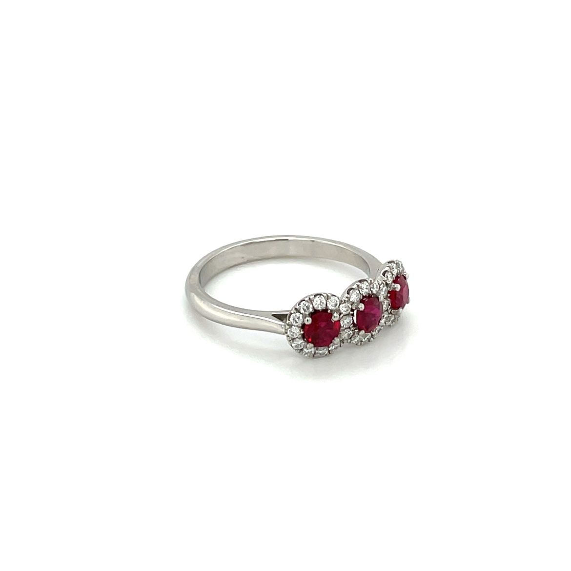 18ct White Gold Ruby & Diamond Three-Stone Ring
