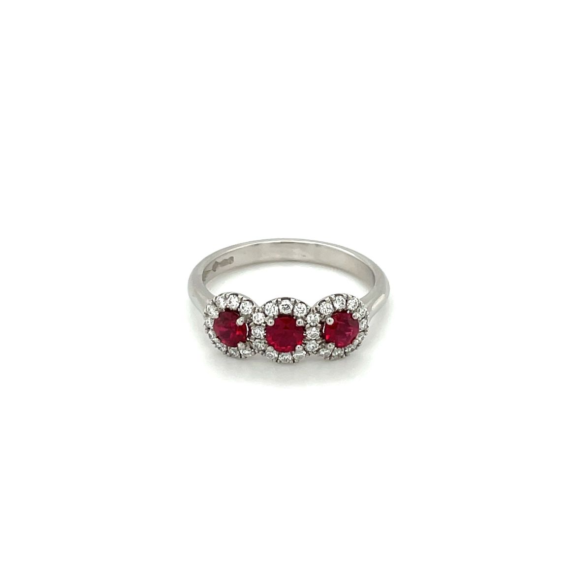 18ct White Gold Ruby & Diamond Three-Stone Ring