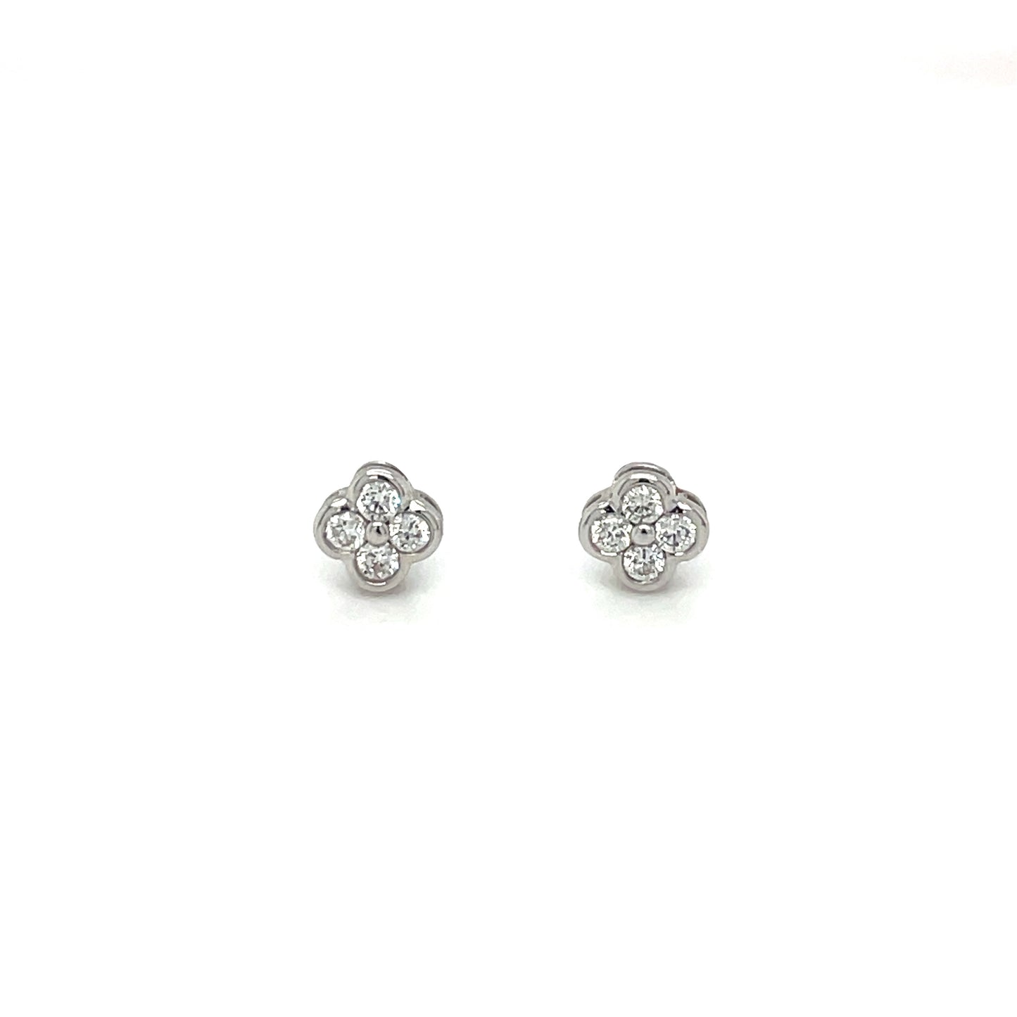 18ct White Gold Diamond Clover Cluster Stud Earrings
