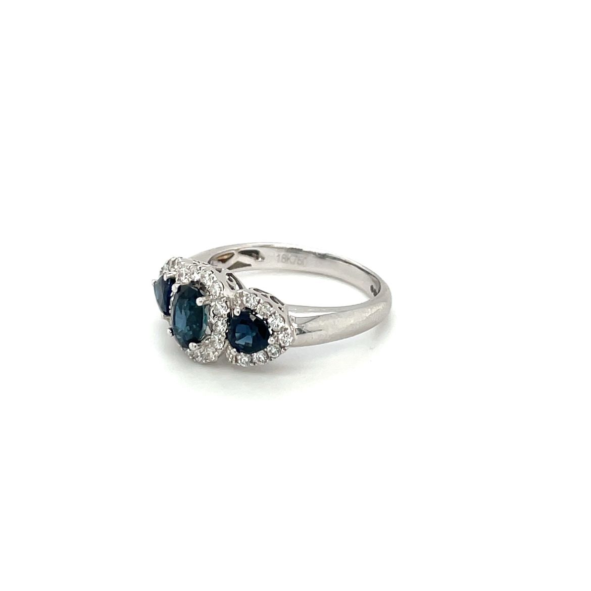 18ct White Gold Sapphire & Diamond Three-Stone Cluster Ring