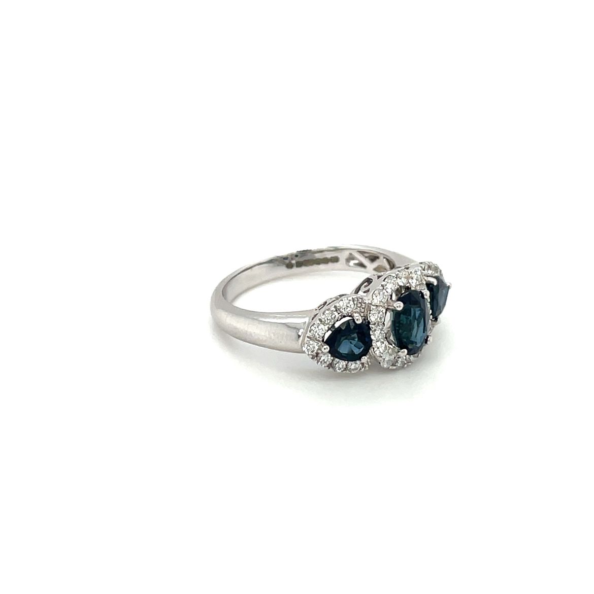 18ct White Gold Sapphire & Diamond Three-Stone Cluster Ring