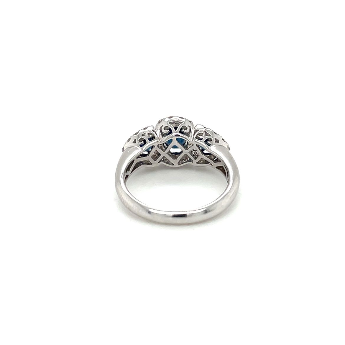 18ct White Gold Sapphire & Diamond Three-Stone Cluster Ring