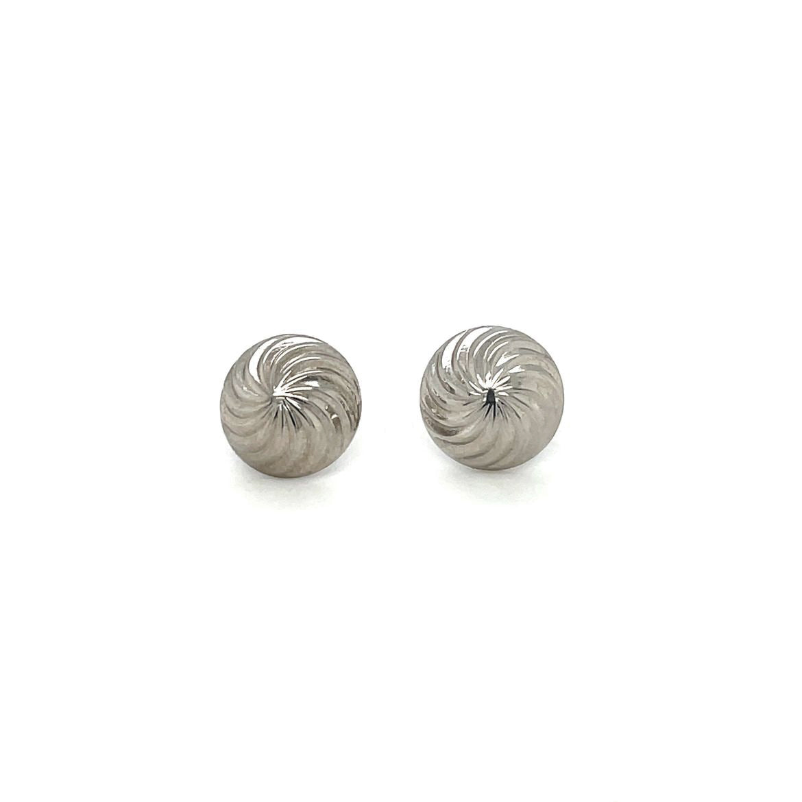 9ct White Gold Domed Swirl Stud Earrings