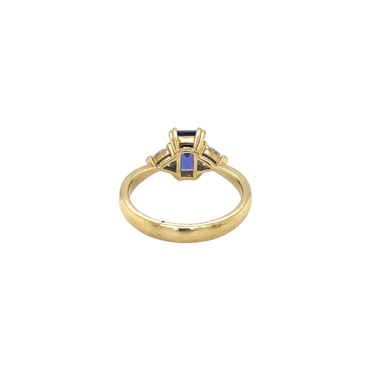 18ct Yellow Gold Tanzanite & Diamond Three Stone Ring (J1/2)