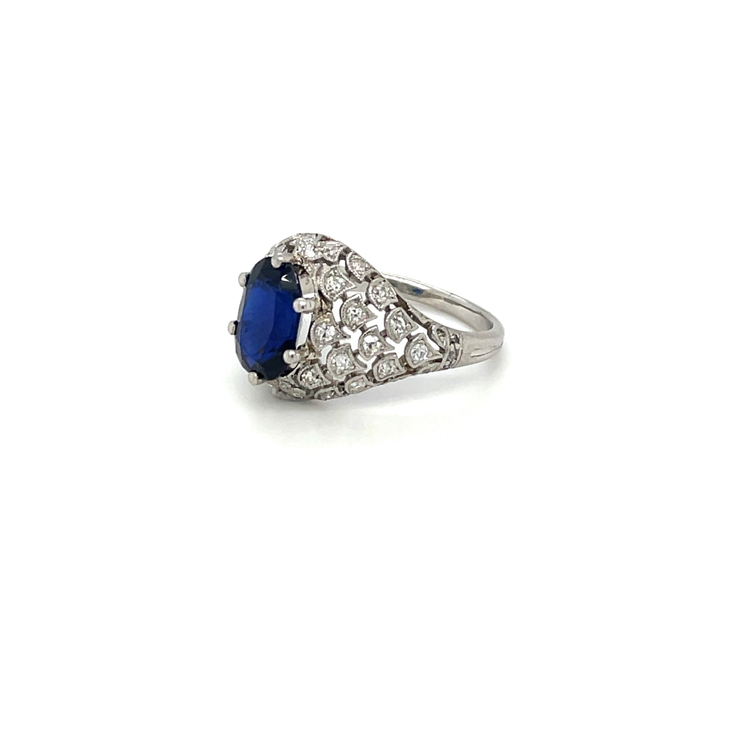 Platinum Art Deco Style Sapphire & Diamond Ring