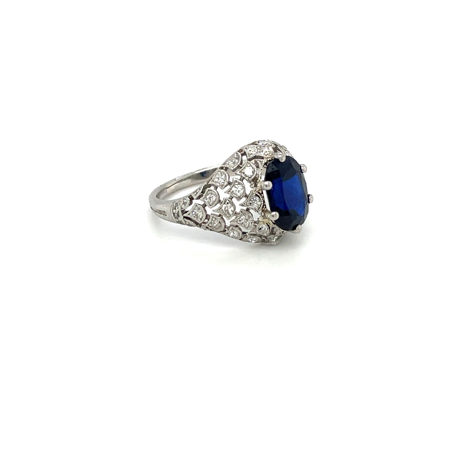 Platinum Art Deco Style Sapphire & Diamond Ring