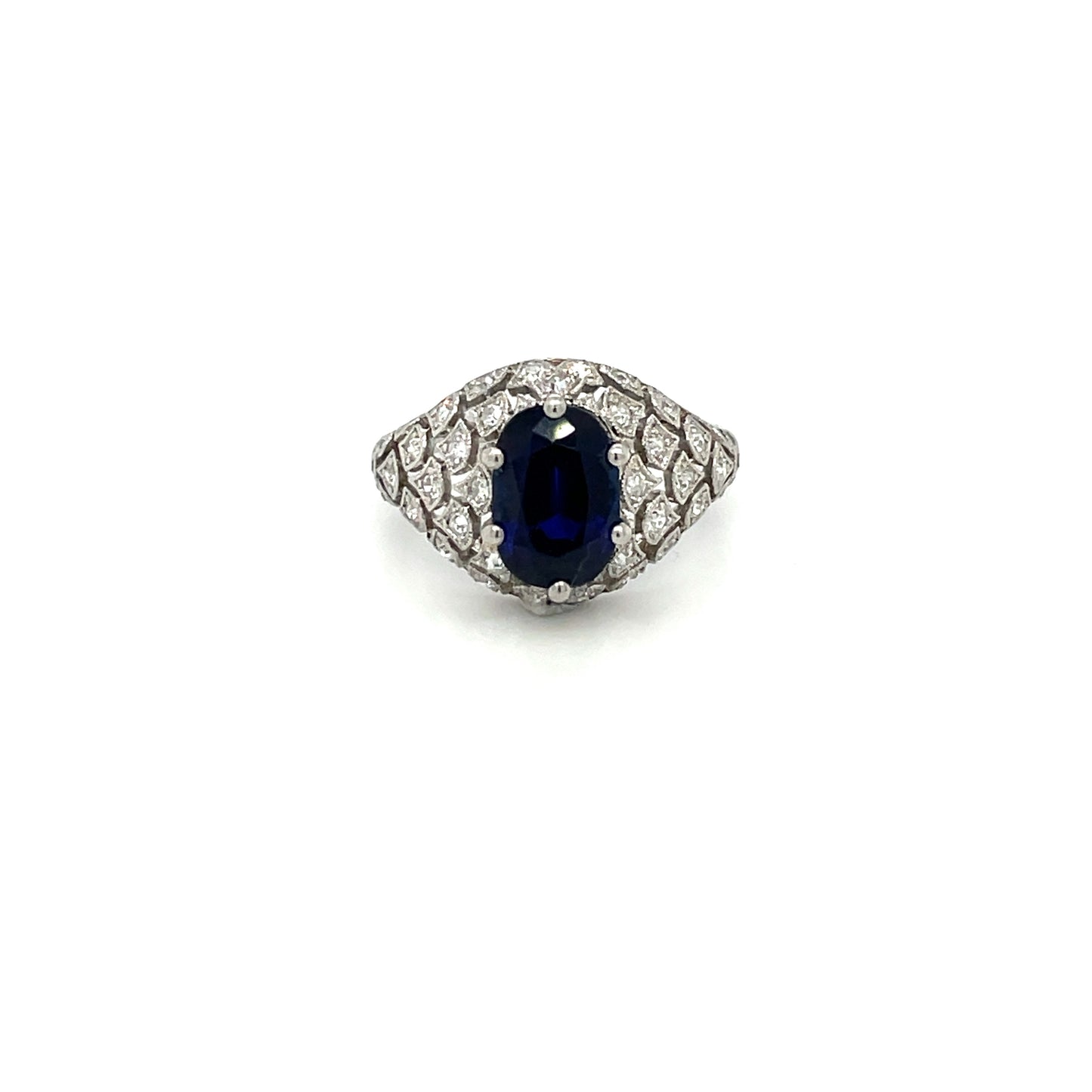Platinum Art Deco Style Sapphire & Diamond Ring