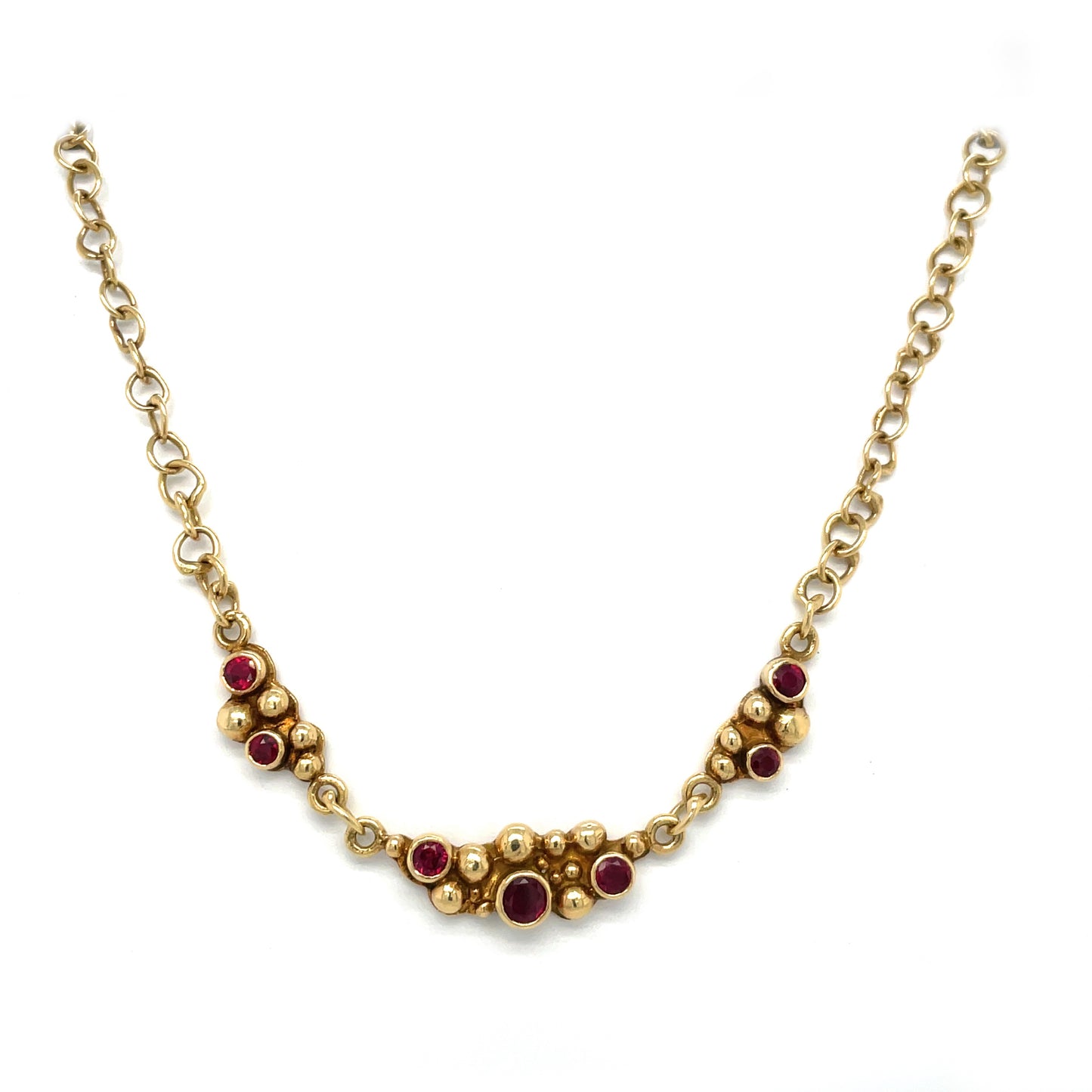 18ct Yellow Gold & Ruby Bubble Necklace