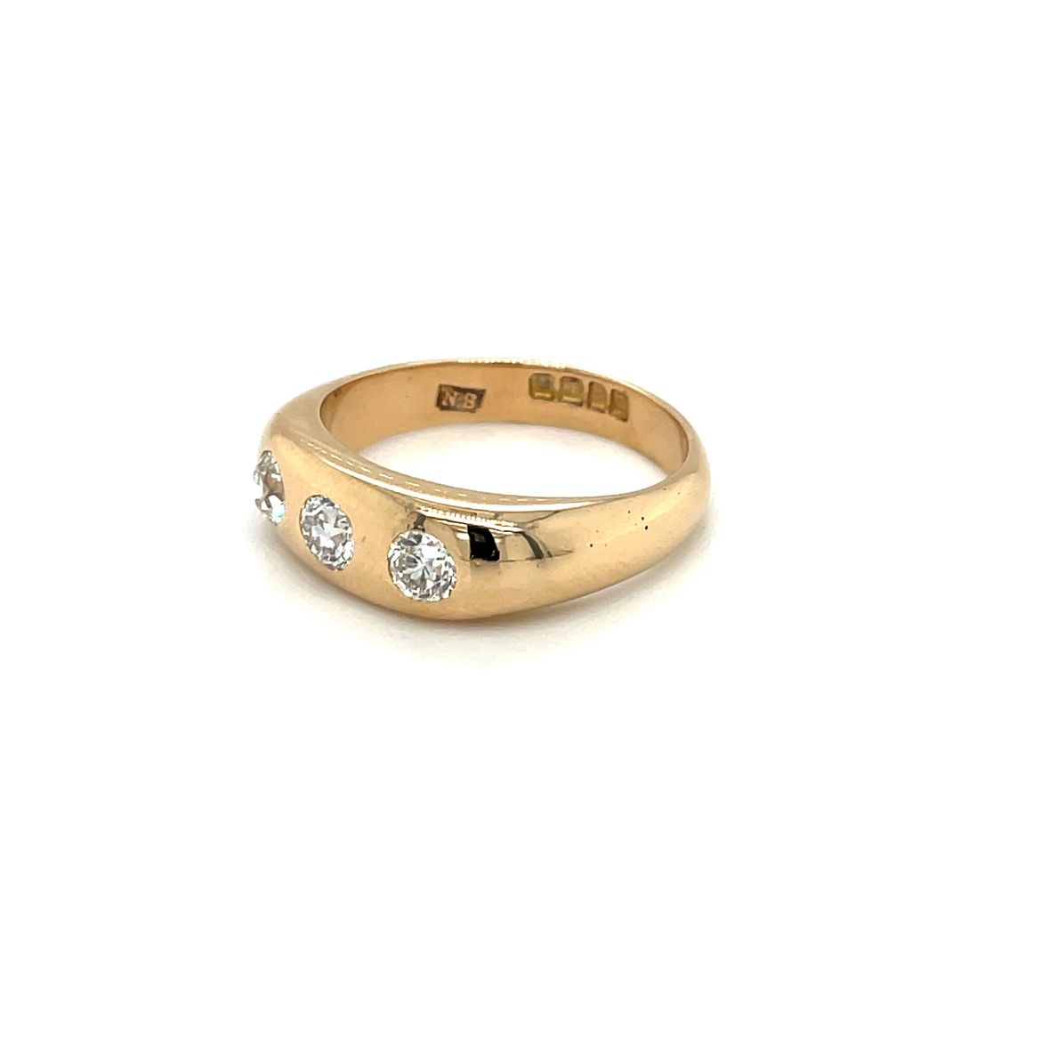 Vintage 18ct Yellow Gold Three Diamond Gypsy Ring