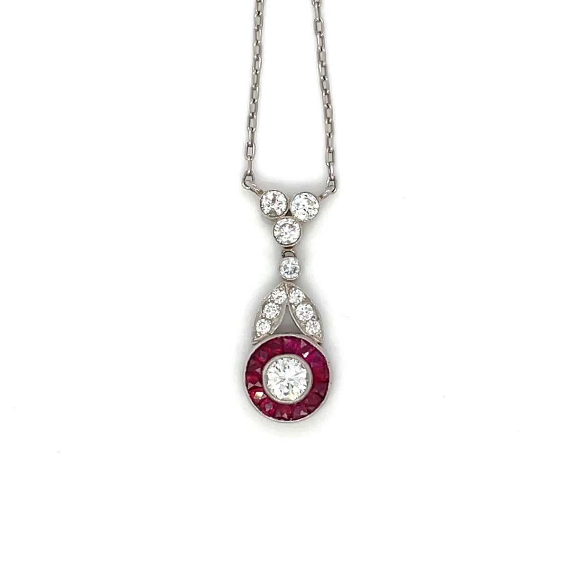 18ct White Gold Diamond & Ruby Pendant