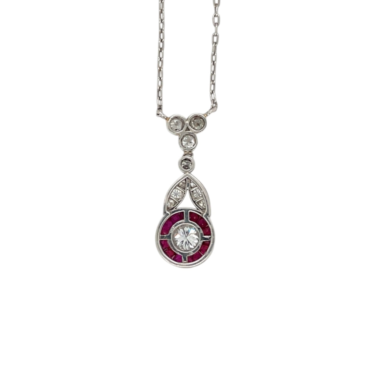 18ct White Gold Diamond & Ruby Necklace (16")