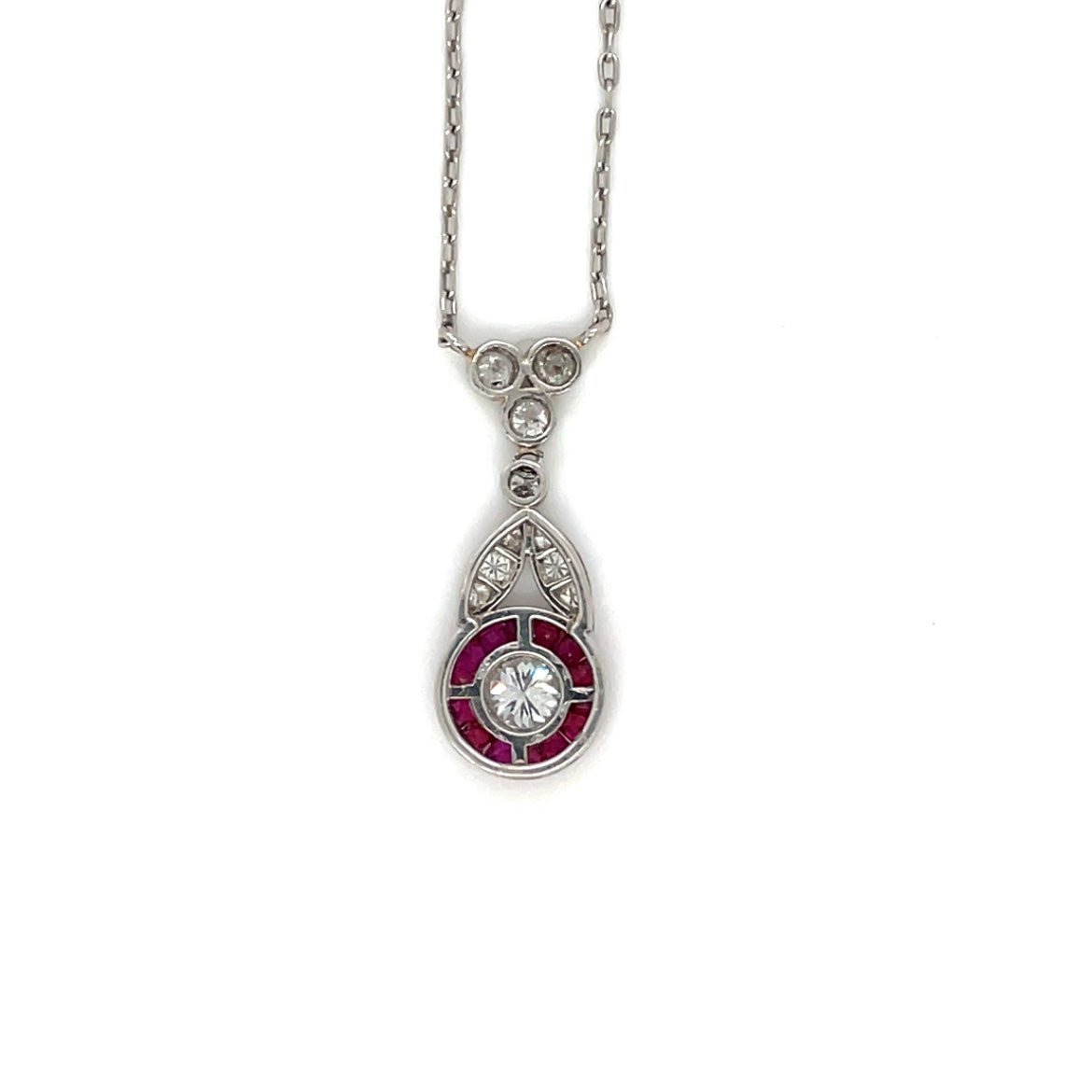 18ct White Gold Diamond & Ruby Pendant