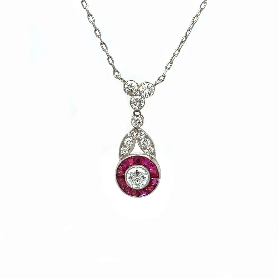18ct White Gold Diamond & Ruby Pendant