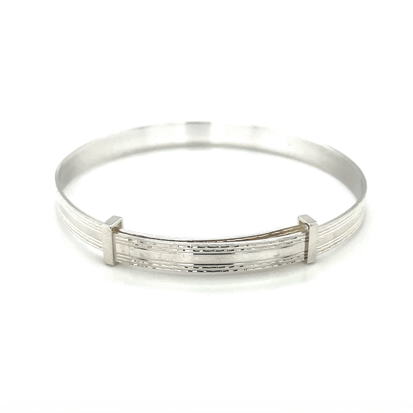 Silver Striped-Edge Christening Bangle