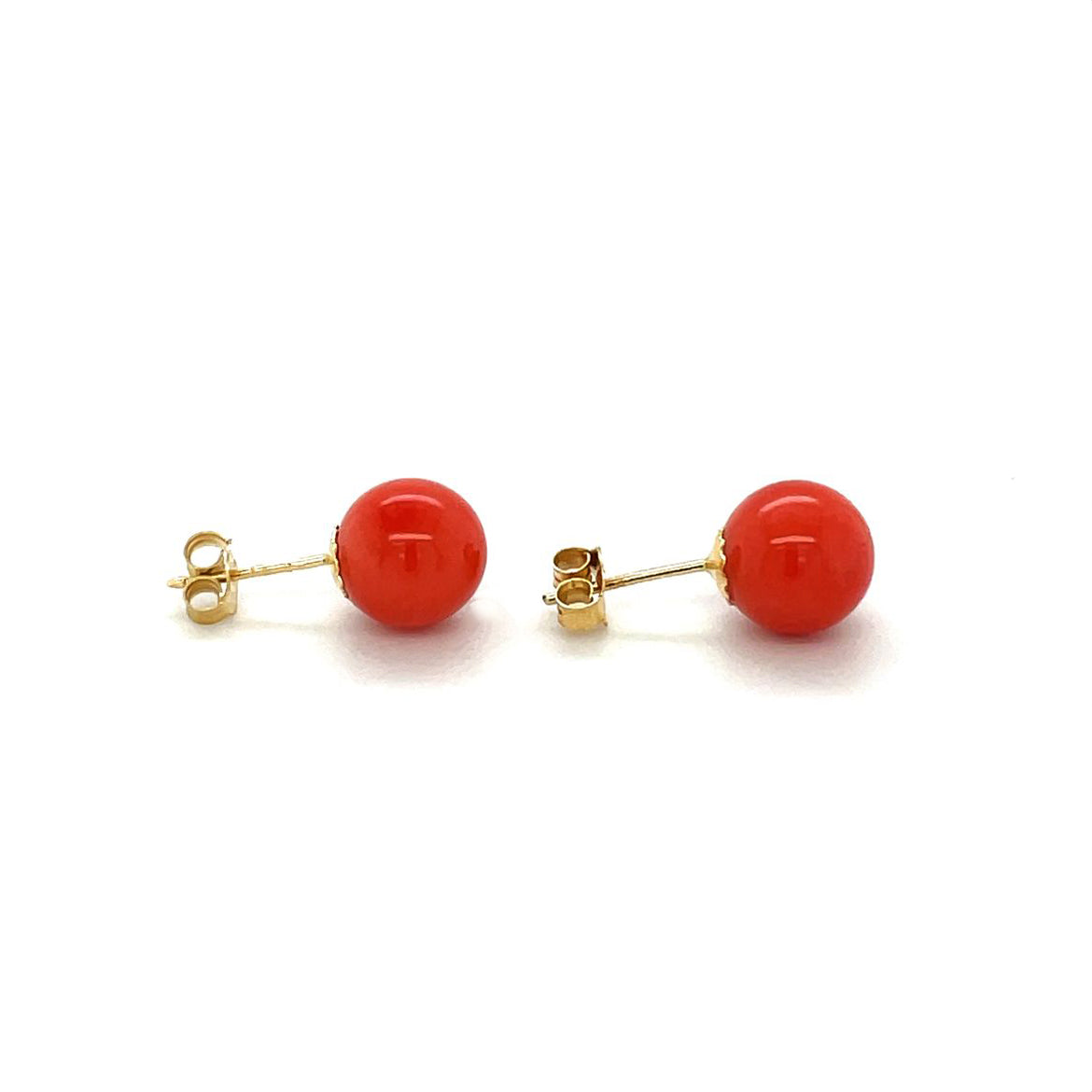 18ct Yellow Gold Coral Bead Stud Earrings