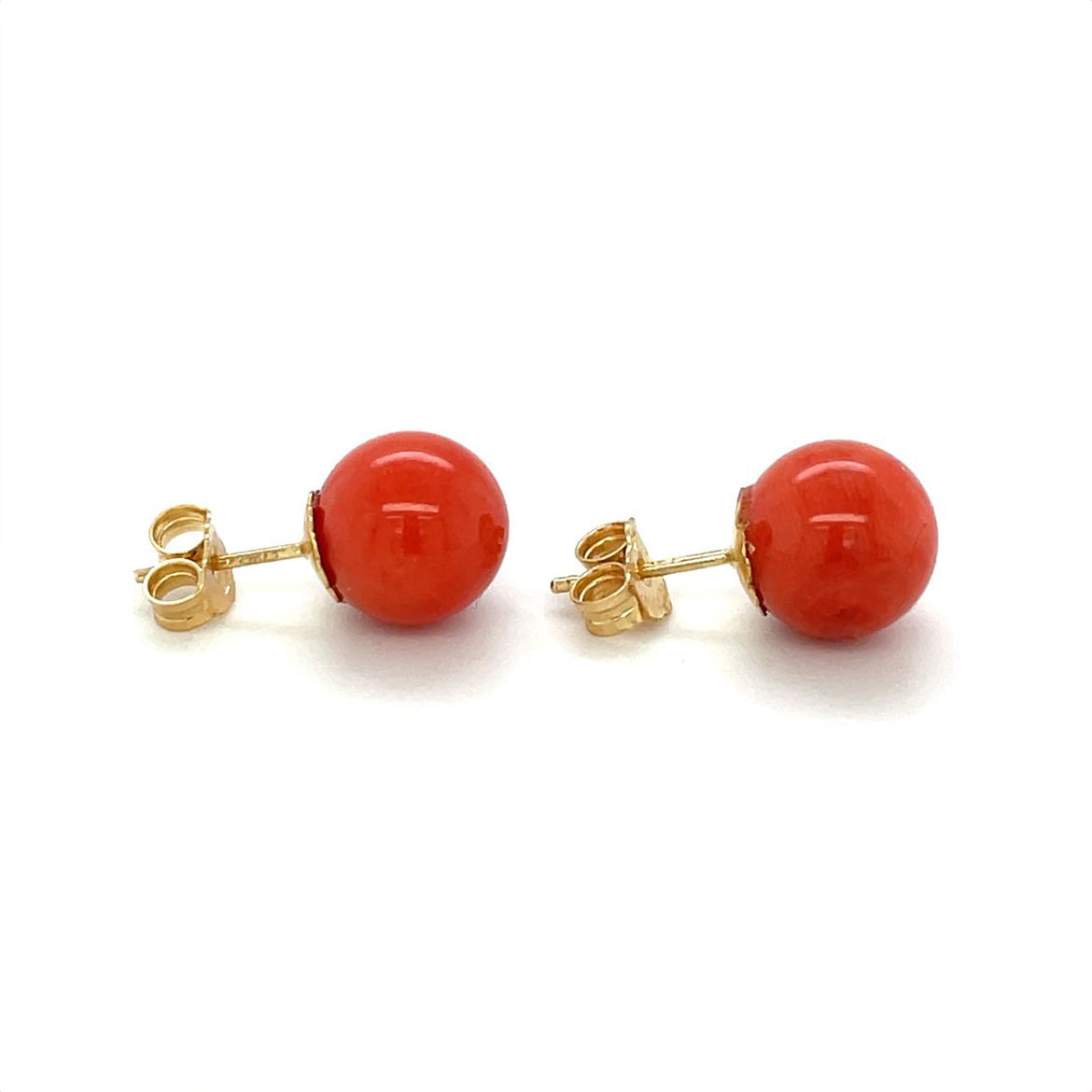 18ct Yellow Gold Coral Bead Stud Earrings