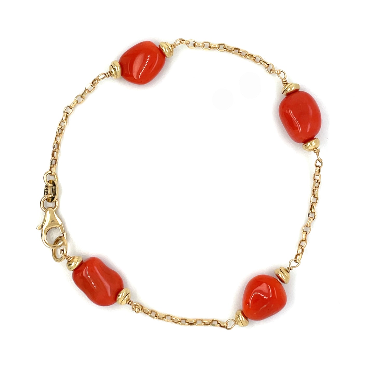 Yellow Gold Coral Station Bracelet