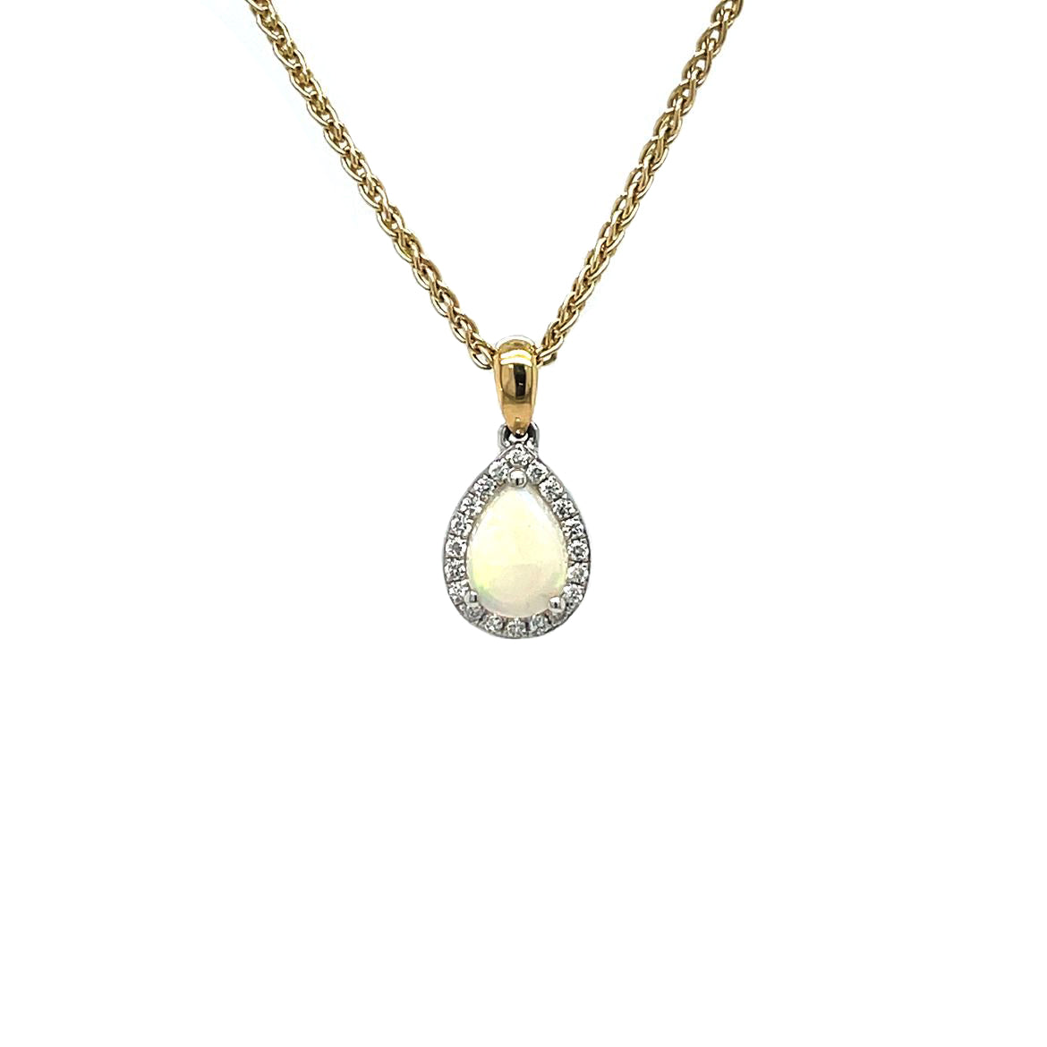 18ct Yellow Gold Opal & Diamond Cluster Pendant