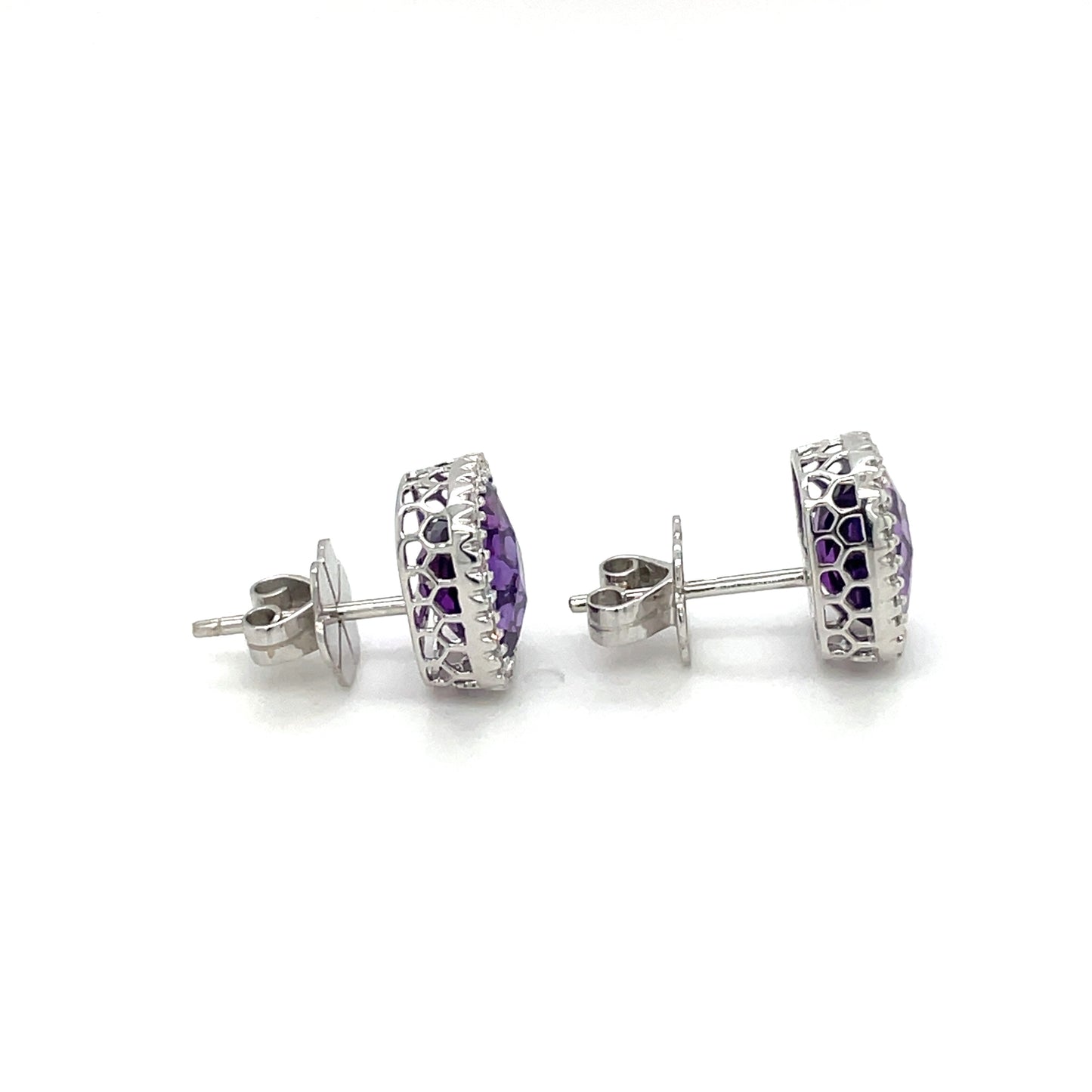 18ct White Gold Amethyst & Diamond Cluster Earrings