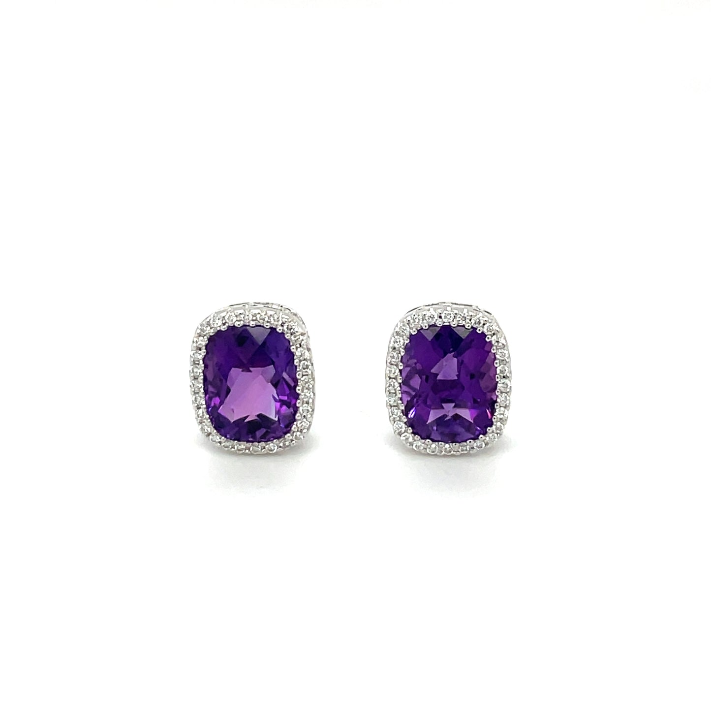 18ct White Gold Amethyst & Diamond Cluster Earrings