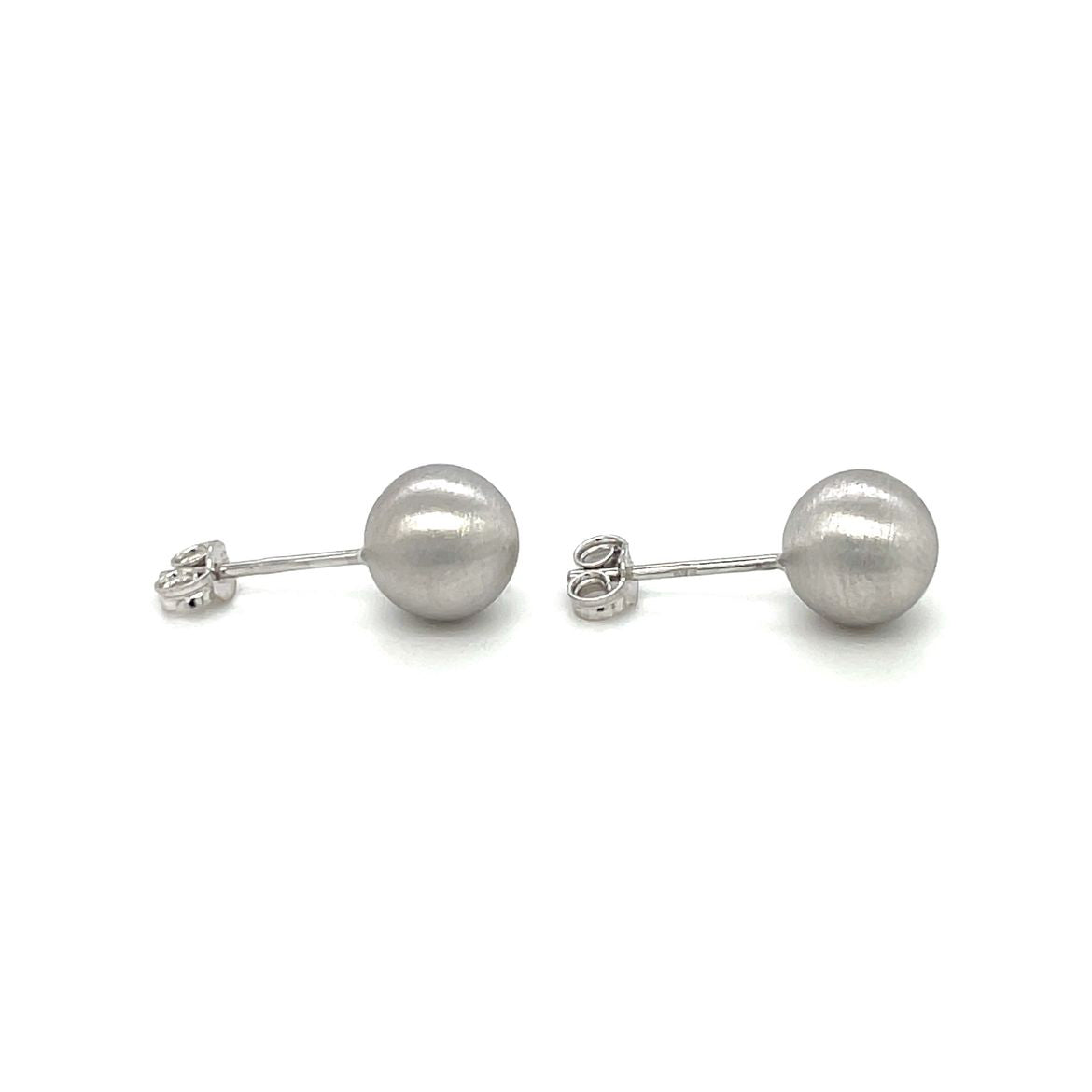 9ct White Gold Satin Ball Stud Earrings (8mm)