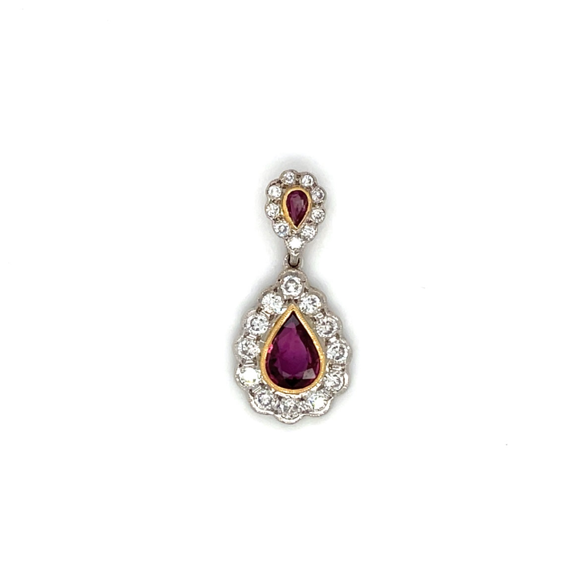 18ct Yellow & White Gold Ruby & Diamond Cluster Pendant & Chain