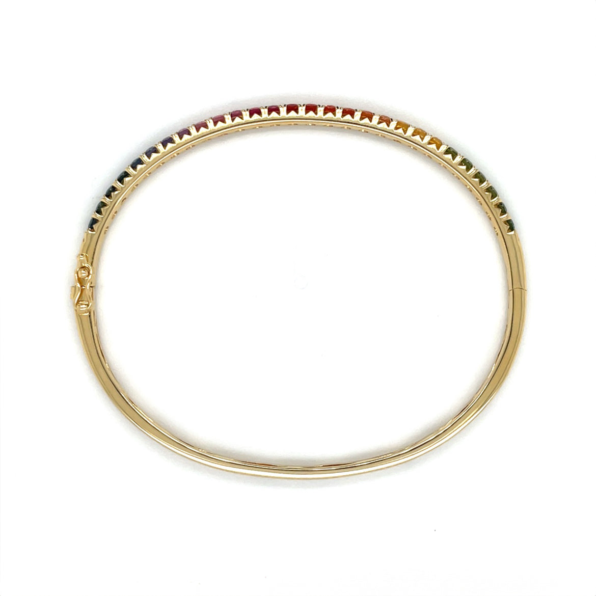 18ct Yellow Gold Multi-Coloured Sapphire Hinged Bangle