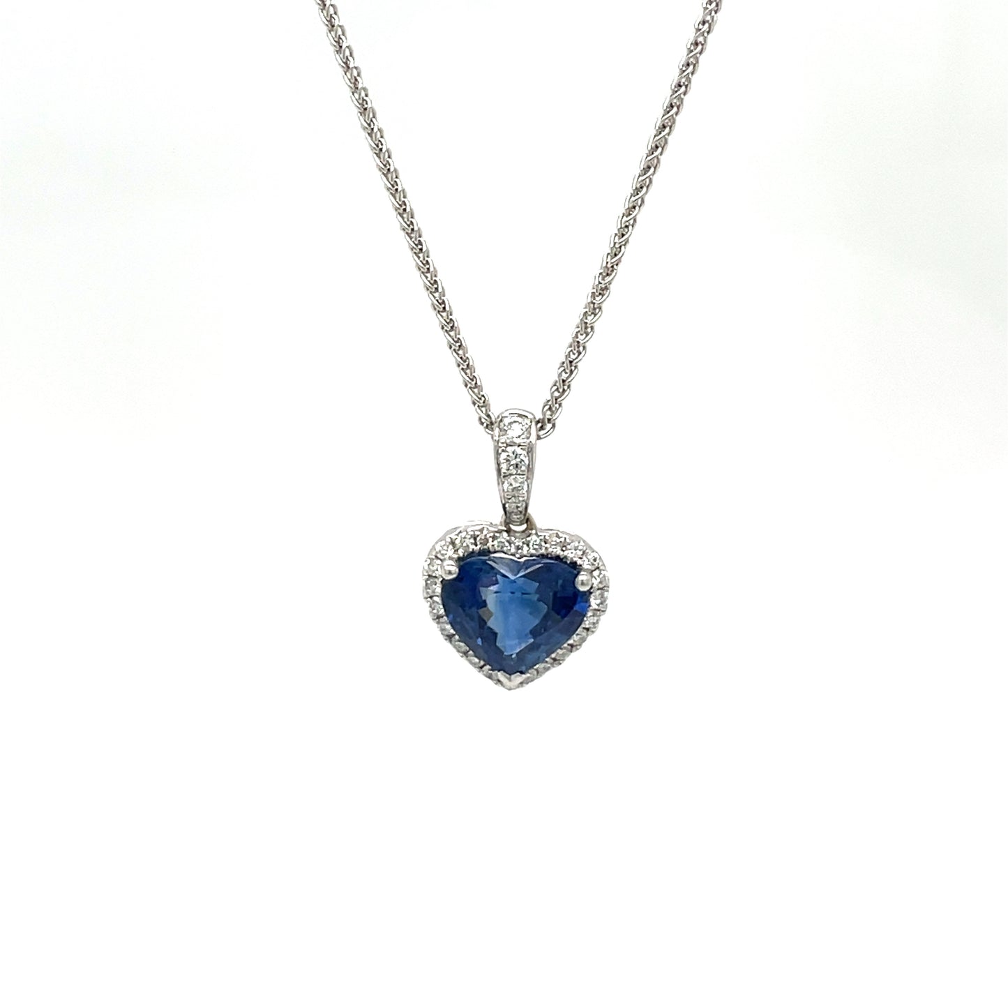 18ct White Gold Sapphire & Diamond Heart Cluster Pendant