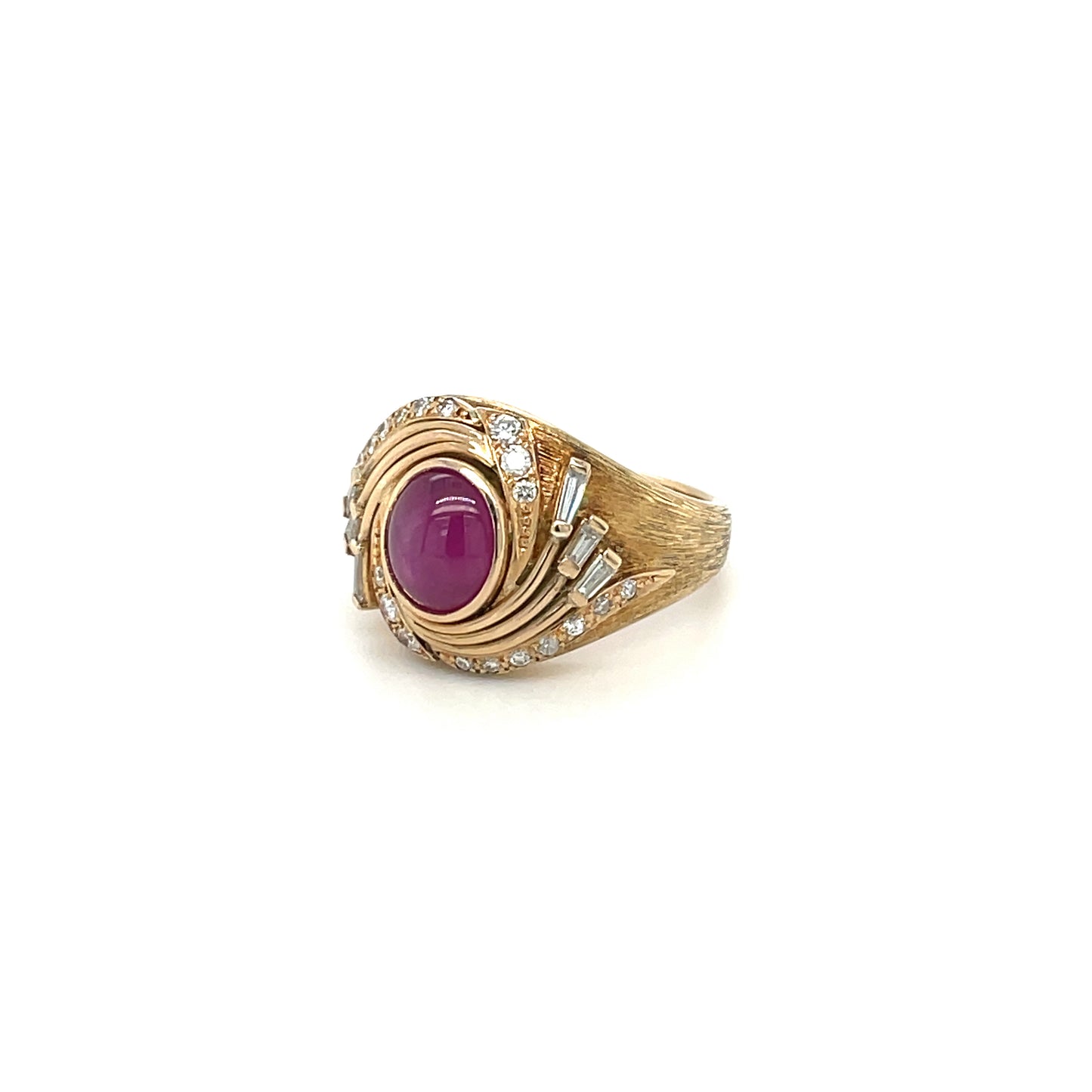 Unique 18ct Yellow Gold Cabochon Ruby & Diamond Ring