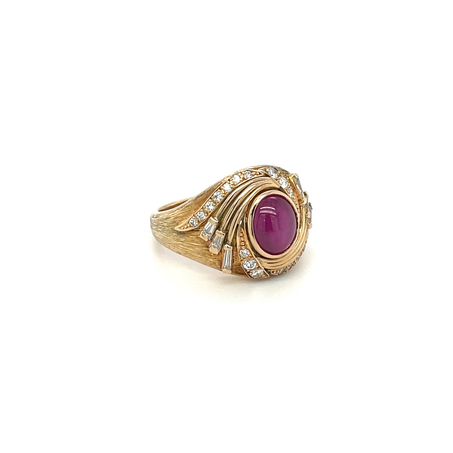Unique 18ct Yellow Gold Cabochon Ruby & Diamond Ring