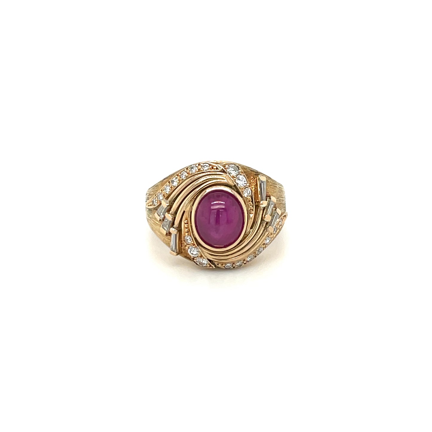 Unique 18ct Yellow Gold Cabochon Ruby & Diamond Ring