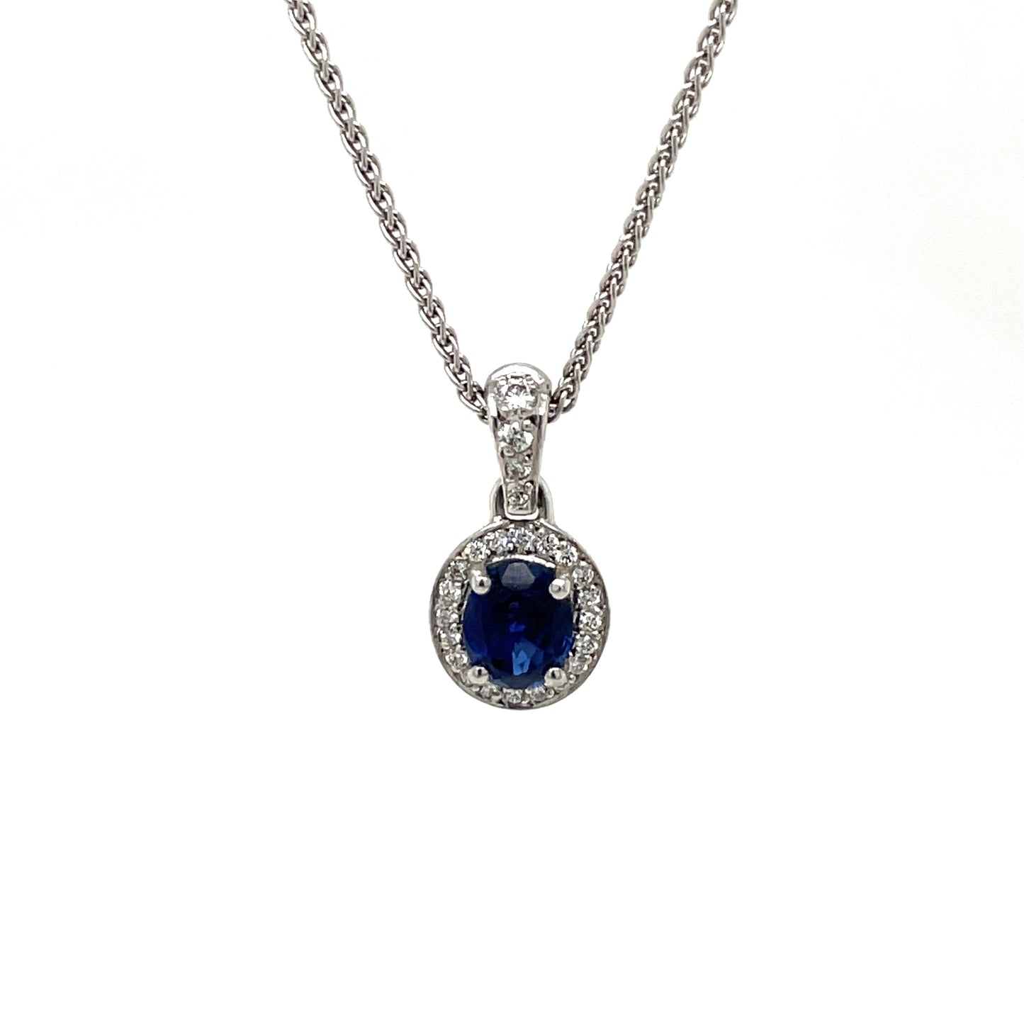 18ct White Gold Sapphire & Diamond Cluster Pendant
