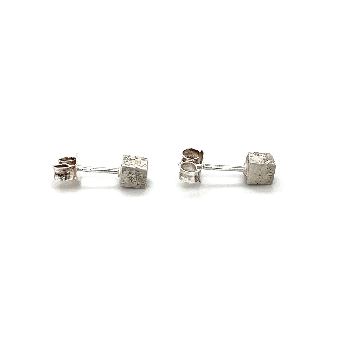 Silver Matte Cube Stud Earrings