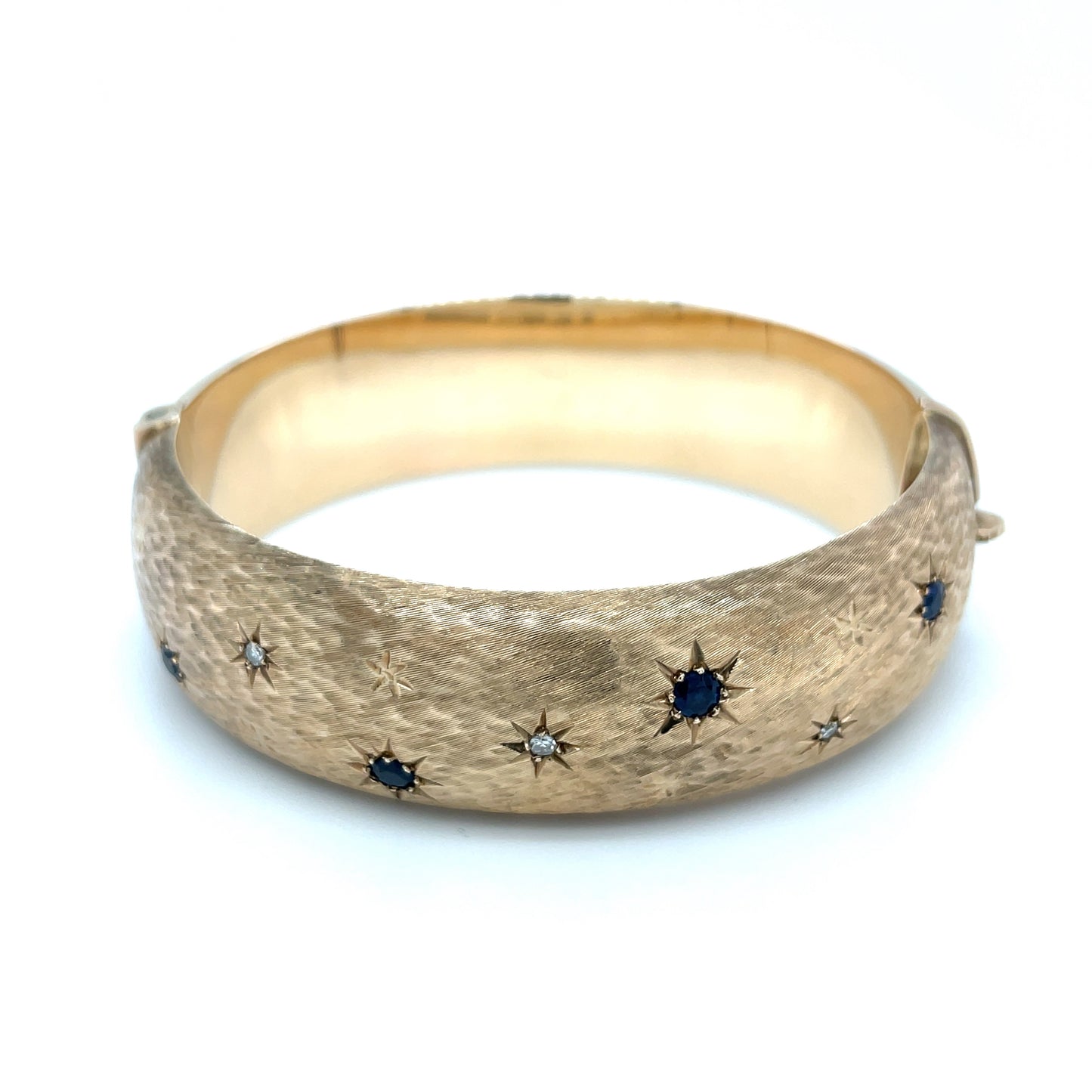 9ct Yellow Gold Diamond & Sapphire Hinged Bangle