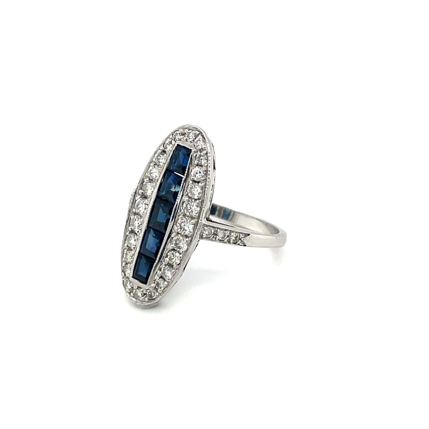 Art Deco Style Platinum Sapphire And Diamond Plaque Ring