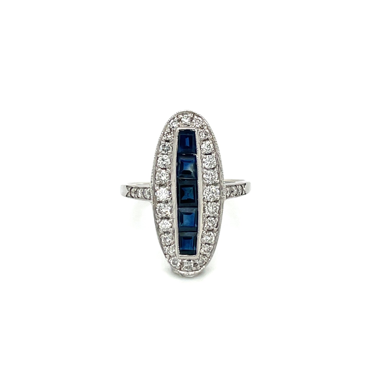 Art Deco Style Platinum Sapphire And Diamond Plaque Ring