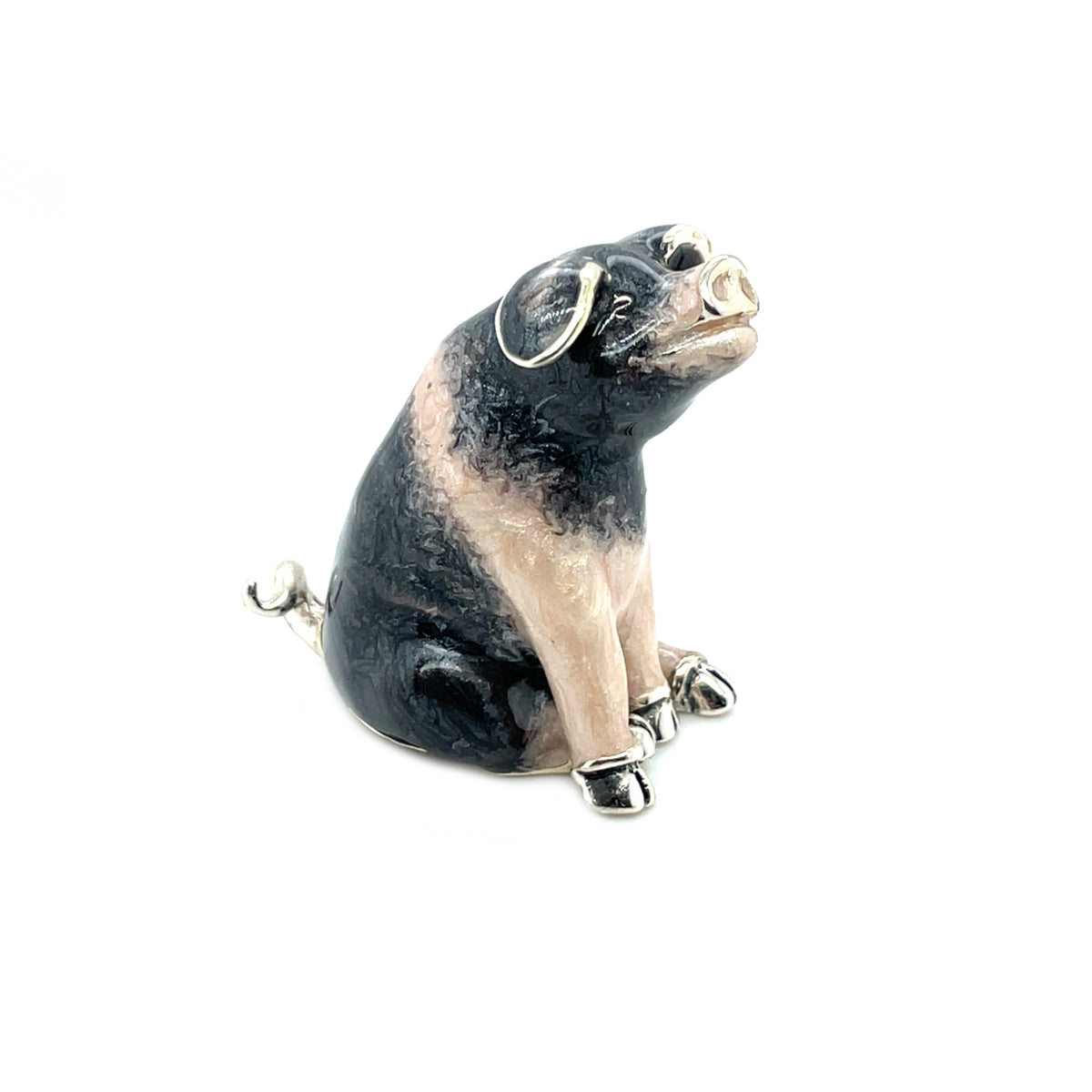 Saturno Silver & Enamel Sitting Saddleback Pig