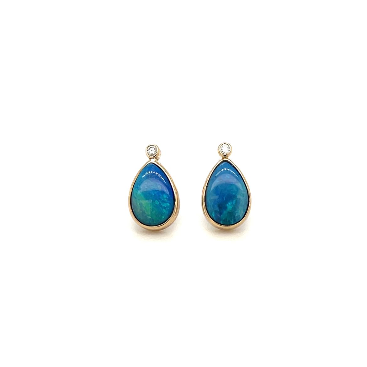 Yellow Gold Diamond and Opal Drop Earring