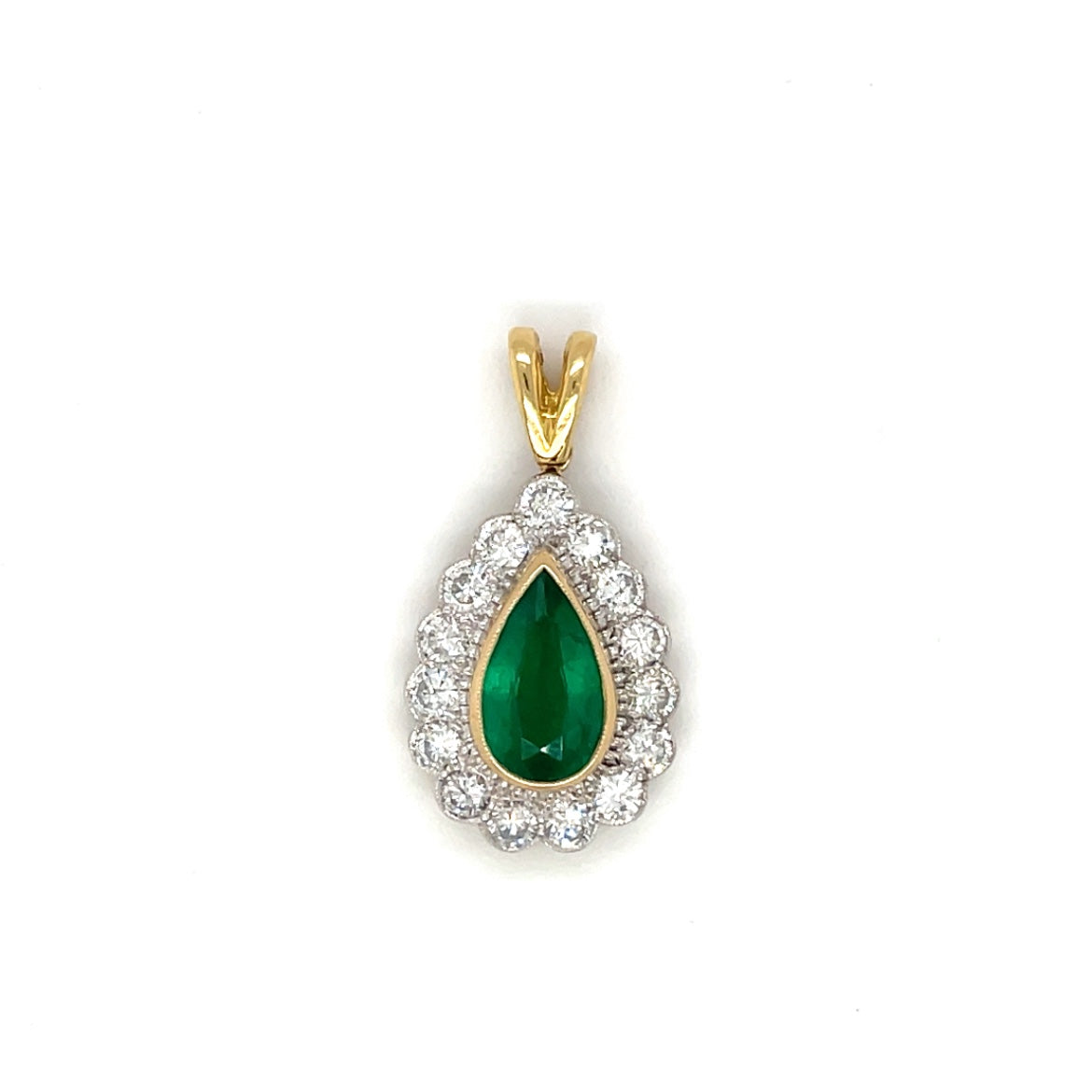 18ct Yellow & White Gold Emerald & Diamond Cluster Pendant
