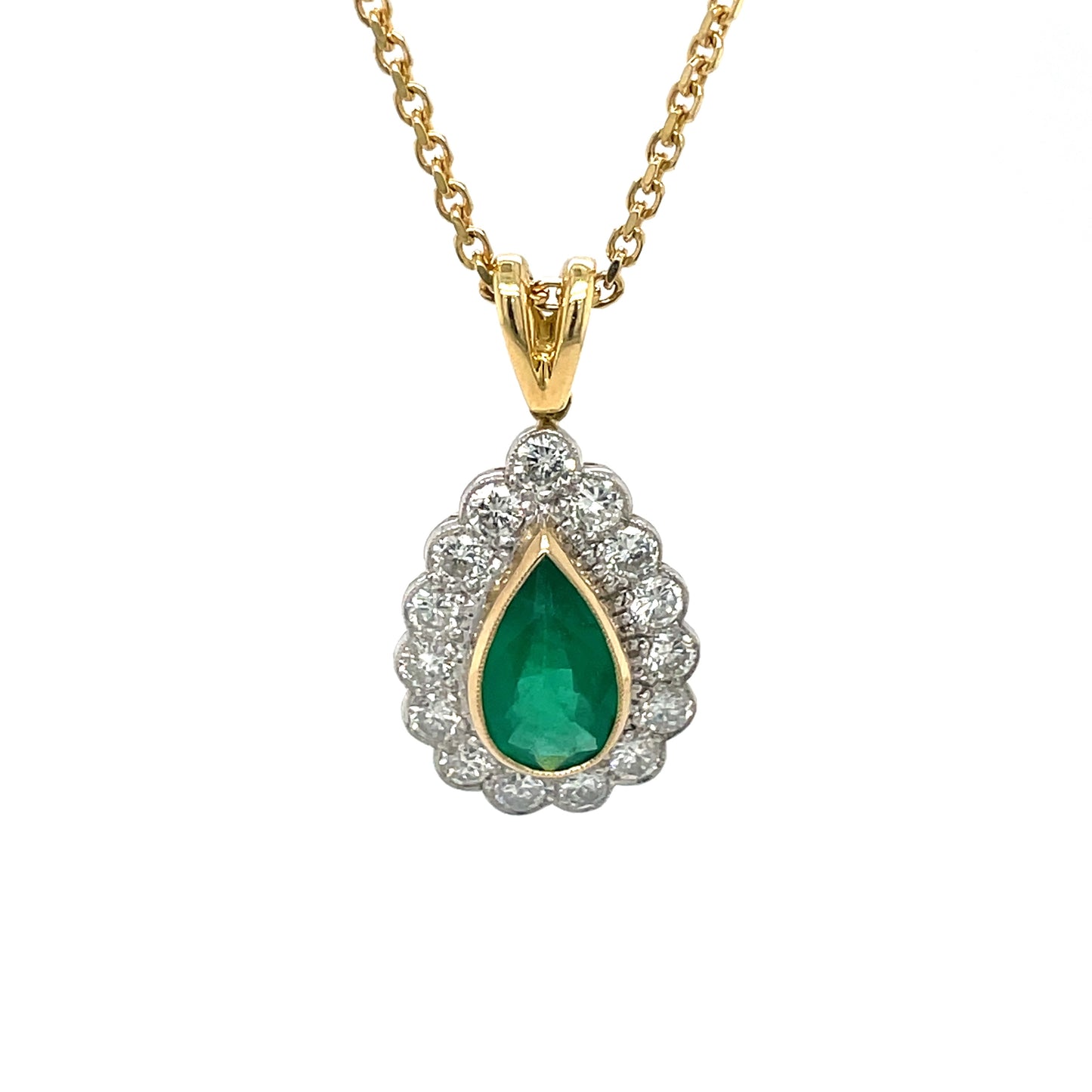 18ct Yellow & White Gold Emerald & Diamond Cluster Pendant