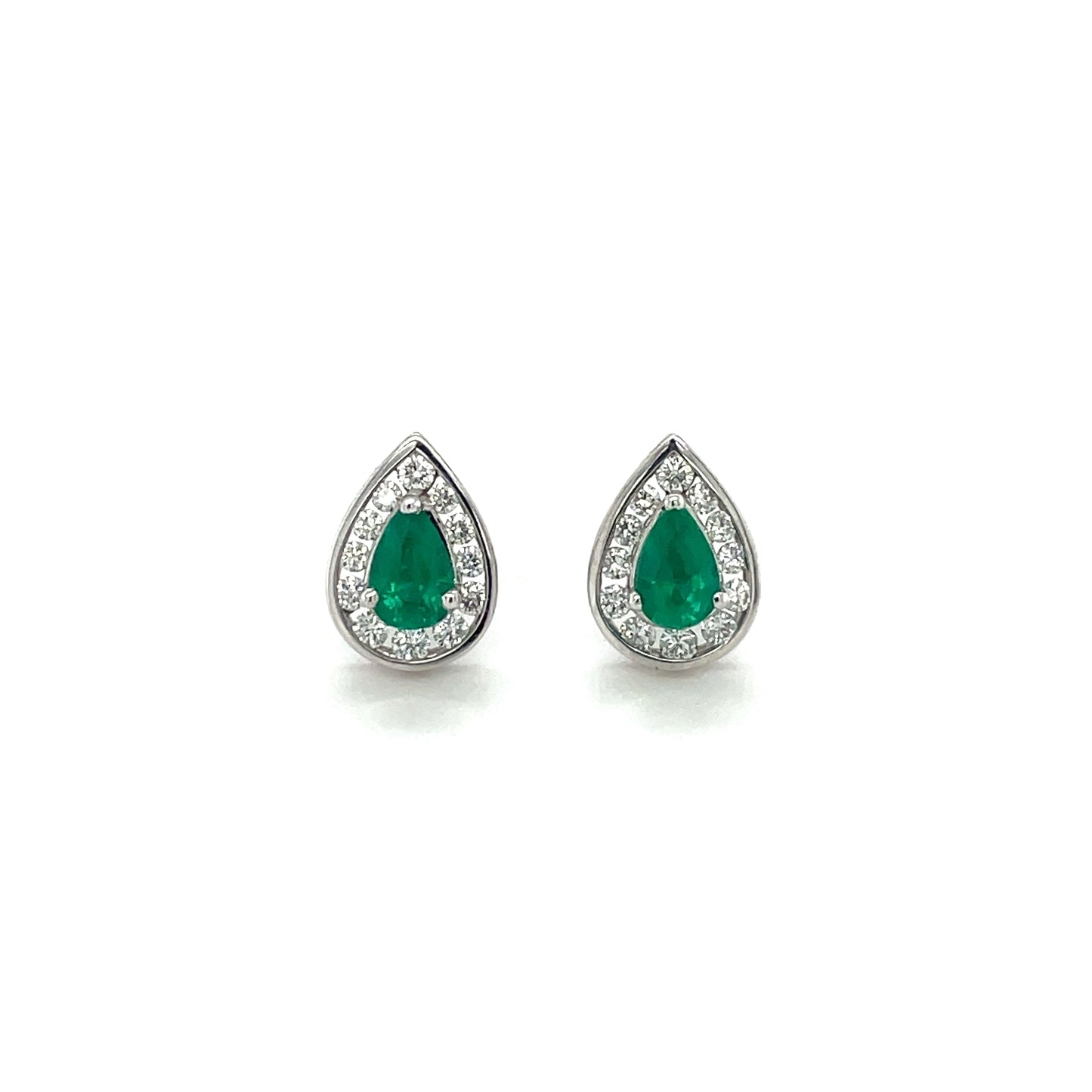 18ct White & Yellow Gold Teardrop Emerald & Diamond Cluster Stud Earrings