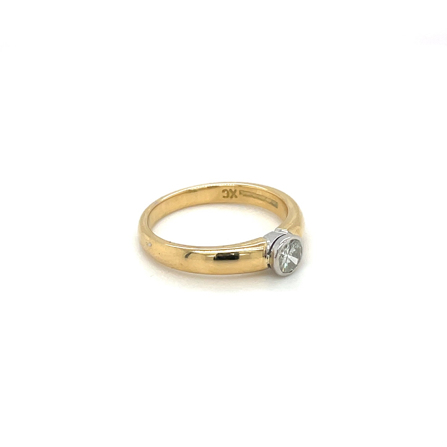 Yellow & White Gold Rub-over Set Diamond Solitaire Ring